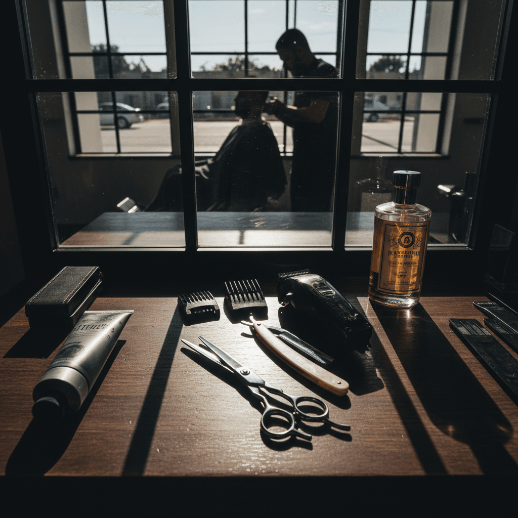 Premium grooming tools and barbershop setup