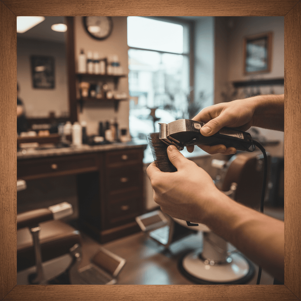 Barber performing precision haircut in Miami shop