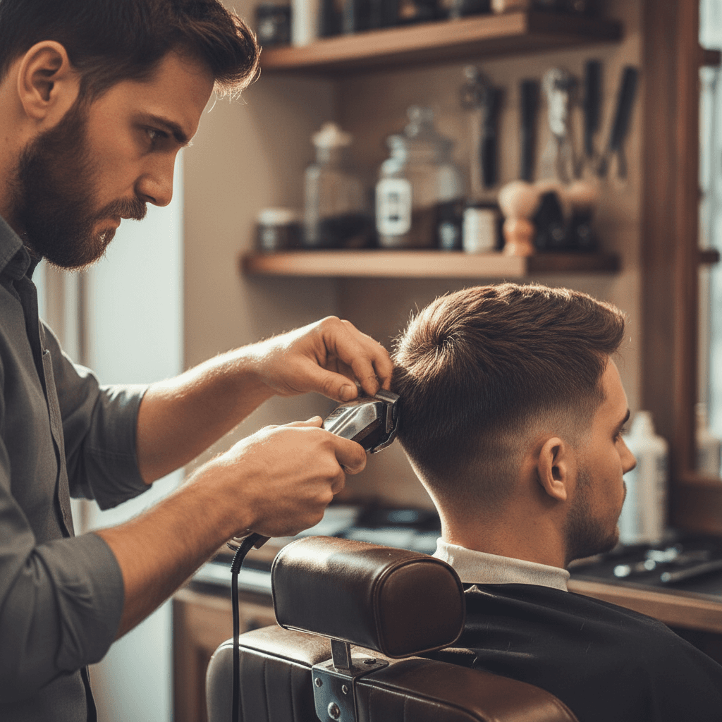 Barber performing a precision fade haircut with professional clippers