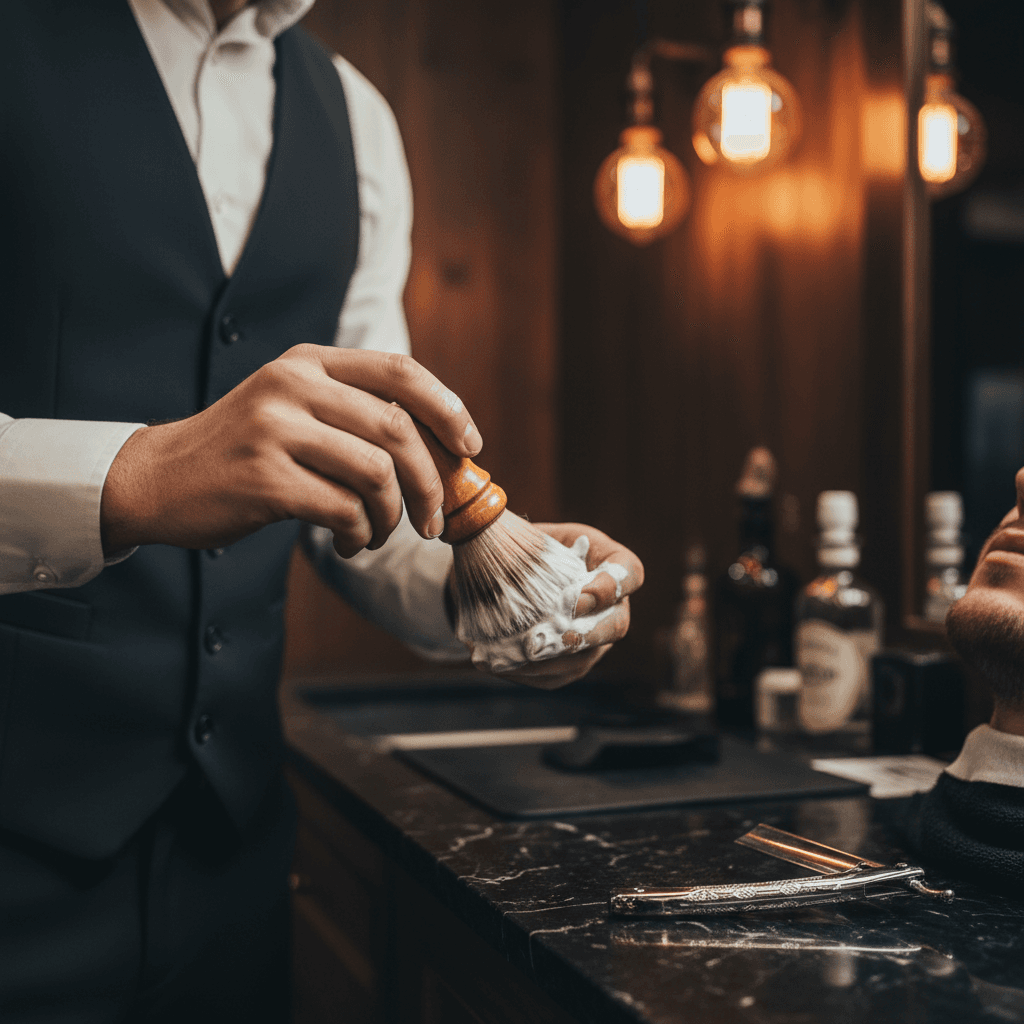 Professional beard trim and shave preparation