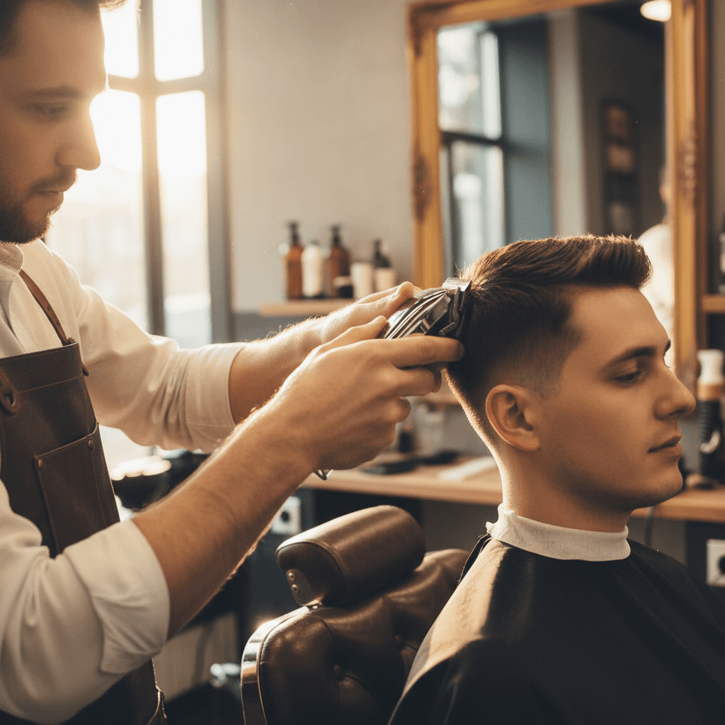 Barber performing precision haircut with clippers
